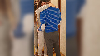 Mirror fuck with guy in a cap (kisses, big dick blowjob, standing doggy)