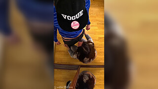 Mirror fuck with guy in a cap (kisses, big dick blowjob, standing doggy)