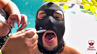 Smoking, smoking with my busty friend and blowing smoke in the face of that impotent, cuckolded idiot...