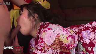 Chiharus passionate JAV performance includes a Japan blowjob then kimono fuck
