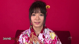 Chiharus passionate JAV performance includes a Japan blowjob then kimono fuck