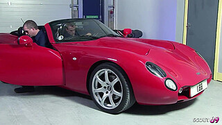 Blonde Mature with Big Tits seduce two Worker Guys to Hard MMF Threesome Fuck at Garage