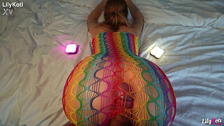 Homemade Sex Tape: Horny GF with Huge Tits in Fishnet Sucks & Fucks in Doggy with Loud Moans | LilyKoti