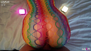 Homemade Sex Tape: Horny GF with Huge Tits in Fishnet Sucks & Fucks in Doggy with Loud Moans | LilyKoti