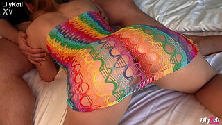 Homemade Sex Tape: Horny GF with Huge Tits in Fishnet Sucks & Fucks in Doggy with Loud Moans | LilyKoti