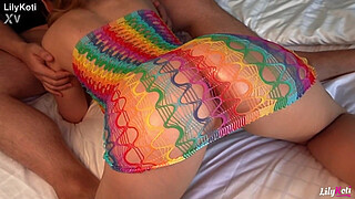 Homemade Sex Tape: Horny GF with Huge Tits in Fishnet Sucks & Fucks in Doggy with Loud Moans | LilyKoti