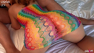 Homemade Sex Tape: Horny GF with Huge Tits in Fishnet Sucks & Fucks in Doggy with Loud Moans | LilyKoti