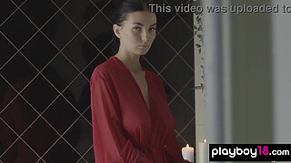 Big tits Latvian teen Simone drops off her robe and takes a romantic bath