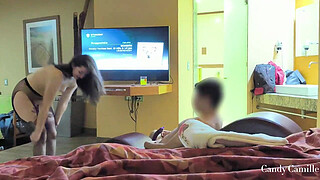 Shared wife ejaculates on her husband's best friend before receiving an internal load / Hotwife