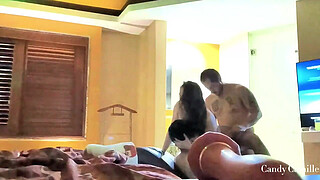 Shared wife ejaculates on her husband's best friend before receiving an internal load / Hotwife