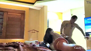 Shared wife ejaculates on her husband's best friend before receiving an internal load / Hotwife