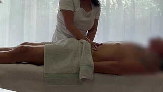 Asian massage with huge load of a caucasian guy