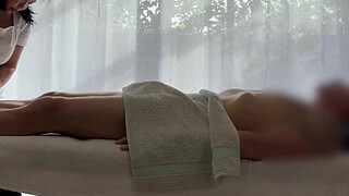 Asian massage with huge load of a caucasian guy