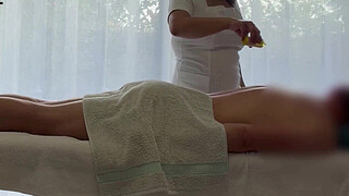 Asian massage with huge load of a caucasian guy