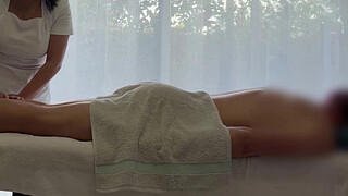 Asian massage with huge load of a caucasian guy
