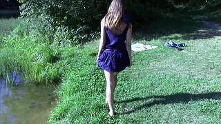 Amateur sex with beautiful girl in wood by the lake