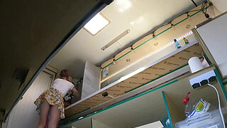 I told my sexy hostess to clear the food truck after work but this dumb bitch has no idea about the hidden camera - voyeur pov