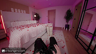 VR Bangers: Sexy Redhead Stepdaughter Sucks And Fucks Hard In Taboo FFM Threesome