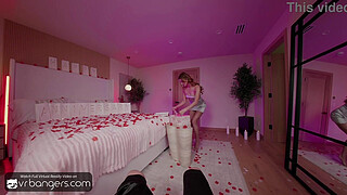 VR Bangers: Sexy Redhead Stepdaughter Sucks And Fucks Hard In Taboo FFM Threesome