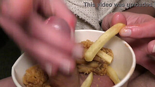 Food Fetish Blow Job in Chicken and Fries and Eat this with Taste