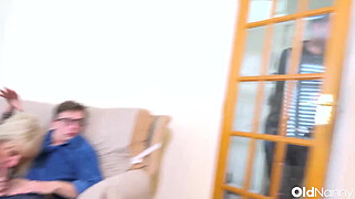 OldNanny - Blonde Granny Seduction With Two Young Guys Threesome