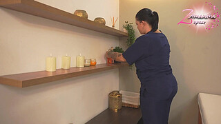 Busty and horny masseuse rides her client's huge cock