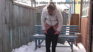 A big pussy pees outdoors. A BBW produces a lot of urine. Amateur fetish compilation. PAWG.