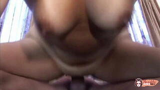 Chubby Asian Lil Tokyo plays with a huge dildo before the real thing comes