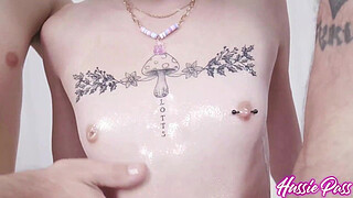 Skinny Teen Shr00ms Q's Takes Two Cocks In Rotisserie & Lie-Back BJ