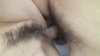 Hairy Asian step mom with small tits takes a creampie