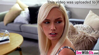 Slutty blonde teen step sister gets convinced by step brother into letting him smash