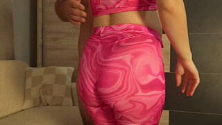 I patted my stepsister's ass because she had pink leggings on her big ass and I liked it so I grabbed her ass and fucked her and she sucked my cock and I went in her mouth and then I did a camel toe p