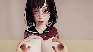 Hot Anime Girl Yui 3D Animation - Enjoy Sensual Tits Massage with Moans, Close-Up Sitting Pussy Licking Until Soaked, Tight Ass Licking Leading to a Squirt Rule34 Hentai