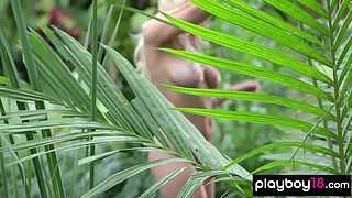 British teen blondie Rachel Dee presenting her huge natural boobs outdoor