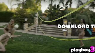 Sexy big tits babes enjoyed outdoor posing and big ass MILFs washed a car