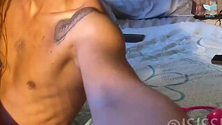 Fit amateur girl shows off perfect tits in a pink fantasy light and semen in her tight pussy