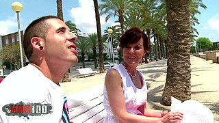 Granny Joycelina gets fucked hard by a young cock on the beach