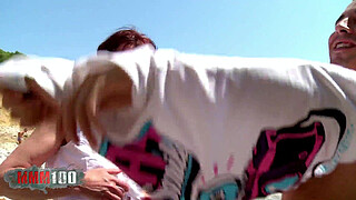 Granny Joycelina gets fucked hard by a young cock on the beach