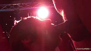 A blonde milf stripper sucks and fucks with her friends in a strip club threesome