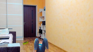 Gymnastics in sportwear and naked, tits sucking, naked walking