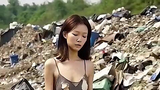 Chapter 1. The skinny young Asian girl from the rubbish dump, fucks for a bit of rice. AI-generated