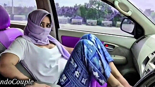 Hijab Student wife was very hot and sexy I picked her her from university Jakarta. She played on my dick in side the car