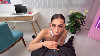 Young secretary fucks her boss BBC in interracial sex for a raise in her office!