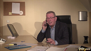 Secretary caught coworker sucking old boss under desk