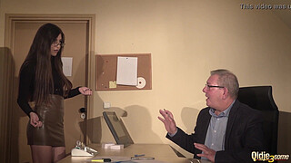 Secretary caught coworker sucking old boss under desk