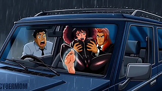 Pussy-Girl Fucks a Rich Man in a Car in Front of Infatuated Guy. Hentai Cuckold