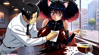 Pussy-Girl Fucks a Rich Man in a Car in Front of Infatuated Guy. Hentai Cuckold