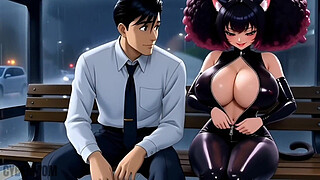 Pussy-Girl Fucks a Rich Man in a Car in Front of Infatuated Guy. Hentai Cuckold