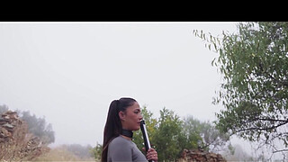 Gorgeous Spanish goddess gets ass punished and tied up for piss play by an olive grove