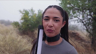 Gorgeous Spanish goddess gets ass punished and tied up for piss play by an olive grove